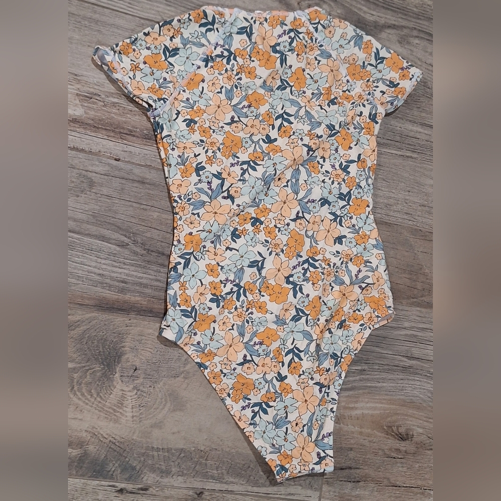 CUPSHE Floral Zip Front Rash Guard One Piece Swimsuit XS Boho/Surf Suit #2144 - Picture 3 of 9